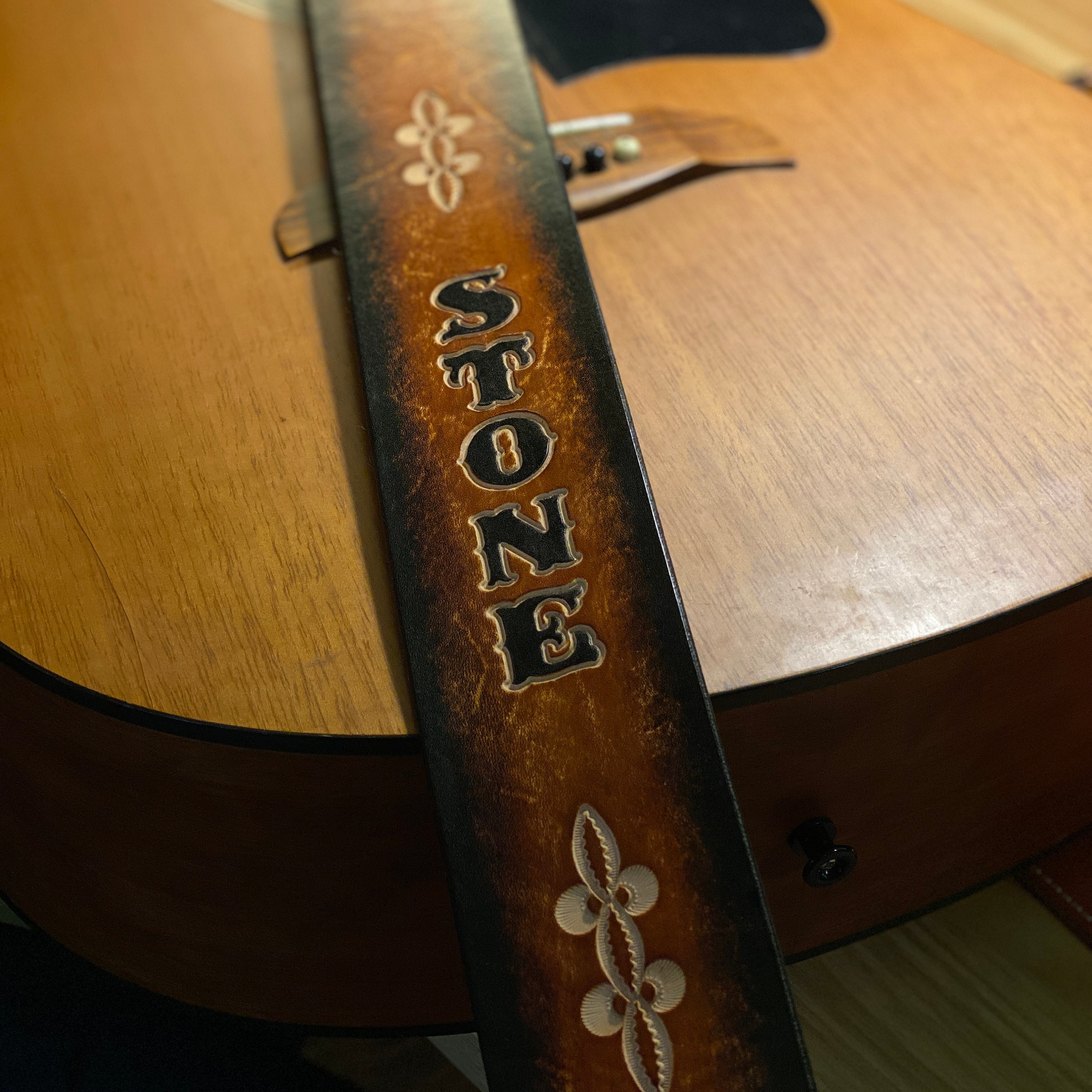 Personalized Leather Guitar Strap Leather Tooling Twotone Etsy Australia