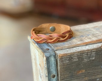 Braided LEATHER BRACELET: Full-Grain Wristband-Hand-Made