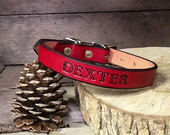 3/4" width Personalized Leather Dog Collar-puppy to small-medium breed- hand tooled and customized for your special pet