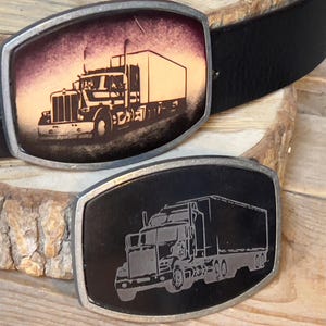 18 Wheeler Trucker Buckle, Long-haul leather buckle custom made. trucker will love this buckle great gift can be personalized, Big Rig, 359