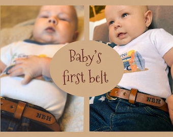 BABY'S-CHILD'S  BELT 3/4" leather Personalized Child's belt, Full grain Leather- infants belt - size 28" waist | First Birthday Gift