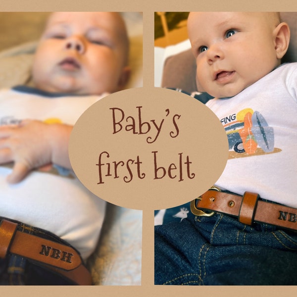 BABY'S-CHILD'S  BELT 3/4" leather Personalized Child's belt, Full grain Leather- infants belt - size 28" waist | First Birthday Gift