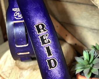 Purple Guitar Strap, custom made leather personalized guitar strap- great gift for guitarist, musician, or worship leader, grad gift