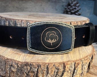 Cotton Farmers Belt Buckle: Personalized-Leather- Hand-Dyed USA Made