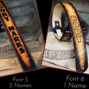 Personalized Leather Guitar strap with tooling in 2 tone color would look great on any guitar Full-Grain leather Graduation Gift image 6