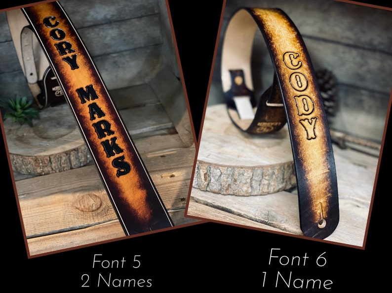 Personalized Leather Guitar strap with tooling in 2 tone color would look great on any guitar Full-Grain leather Graduation Gift image 6