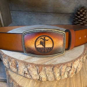 Belt Buckle Custom-made-Lineman | Personalized Lineman gift | we love our lineman |  man&#39;s gift, handmade, leather buckle,