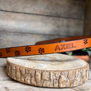 1&quot; width Leather Personalized Dog Collar full grain leather with paw prints custom made for that special pet.