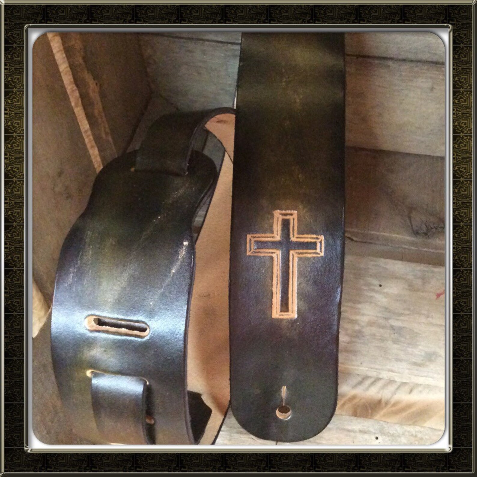 Personalized Leather Guitar strap beautiful cross great gift Etsy