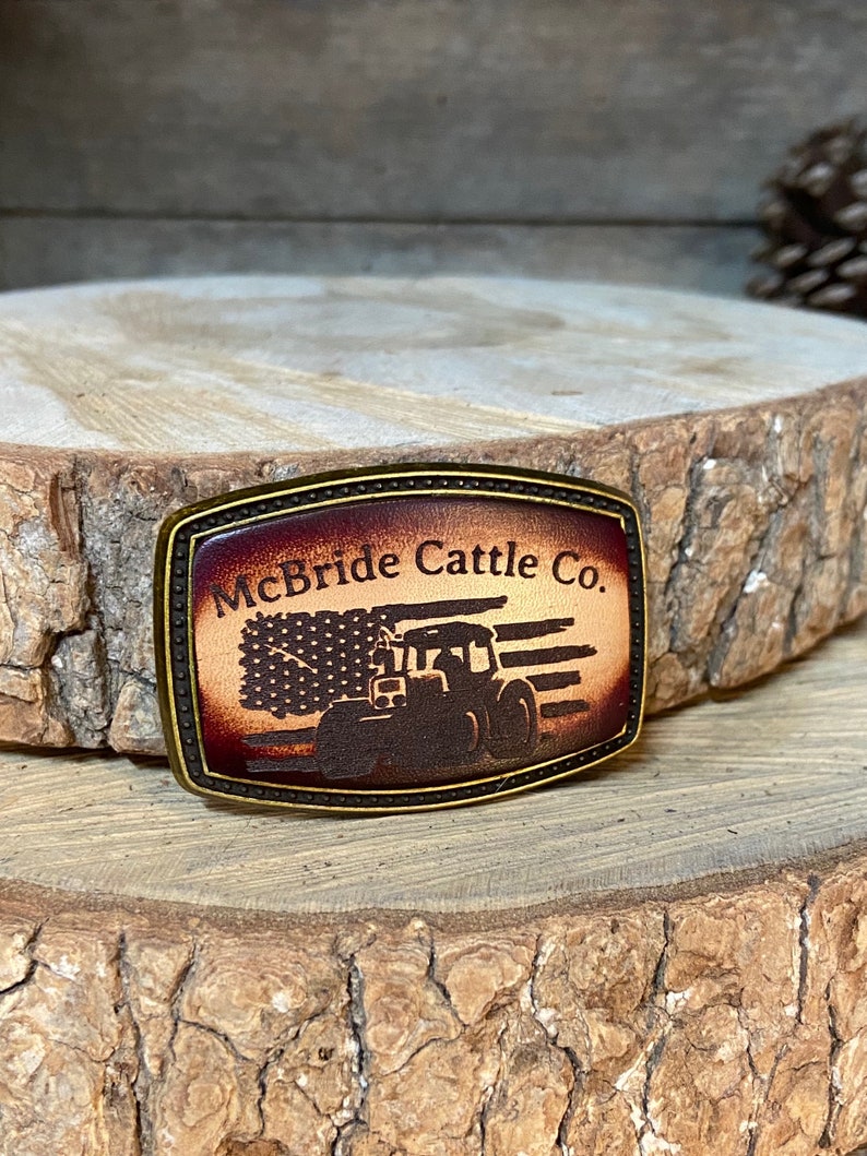 Kids/Childrens tractor American flag buckle hand-dyed leather buckle, colors for any belt, and optional cross, image 10