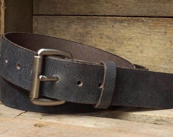 Crazy Horse Grått Läderbälte: 1,5" Vattenbuffel Pull Up Läder