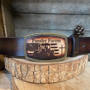 Tractor-American flag belt buckle made of leather | great farmers gift, 4H, FFA gift, Christian farmers