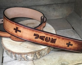 KID’S  Personalized Leather Guitar strap with crosses | Custom Made | Hand Made | Kids Guitar Strap | Kids Birthday Gift