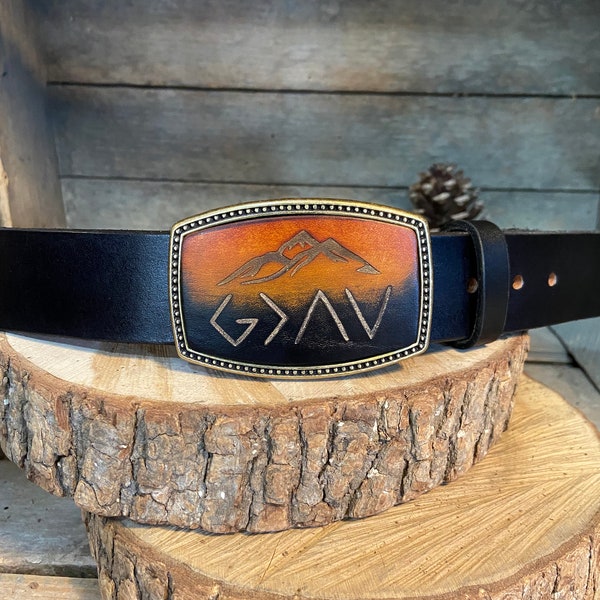 Belt Buckle | God is Greater | Christian Gift | Great Christmas Gift  | nice addition to any belt, hand-dyed, leather, USA made