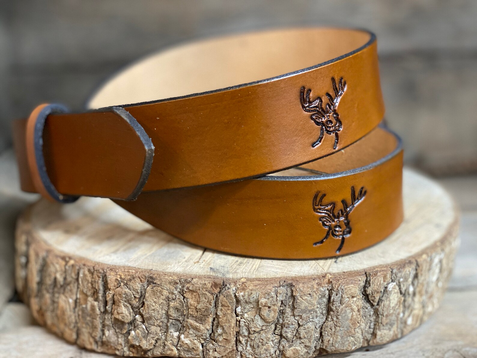 Deer Head Full Grain Leather Belt 1.5 Great Mens Gift Etsy