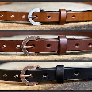 Skinny Leather belt Full Grain leather belt, 3/4” wide, Mother’s Day gift, women’s stylish leather retro belt personalized gift USA made