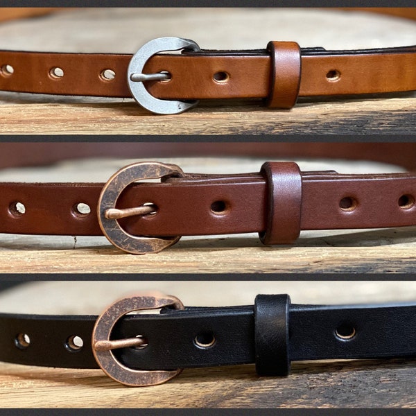 Skinny Leather belt Full Grain leather belt, 3/4” wide, Mother's Day gift, women's stylish leather retro belt personalized gift USA made