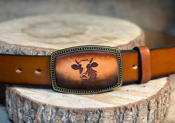 Cow Belt Buckle leather Hand Made personalized Gift for Him her Personalized Cow heifer Buckle Fit Any Belt up To Etsy