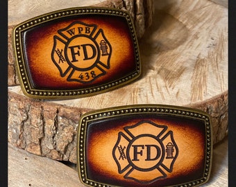 Personalized Belt Buckle-Fire department-Leather Buckle can be personalized too -Gifts for Fireman, gifts for him