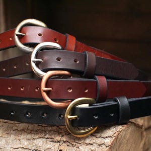 LADIES 1&quot; Leather Belt- a narrow Full-grain leather belt, custom made belt - women or men&#39;s belt- great gift idea- can be personalized