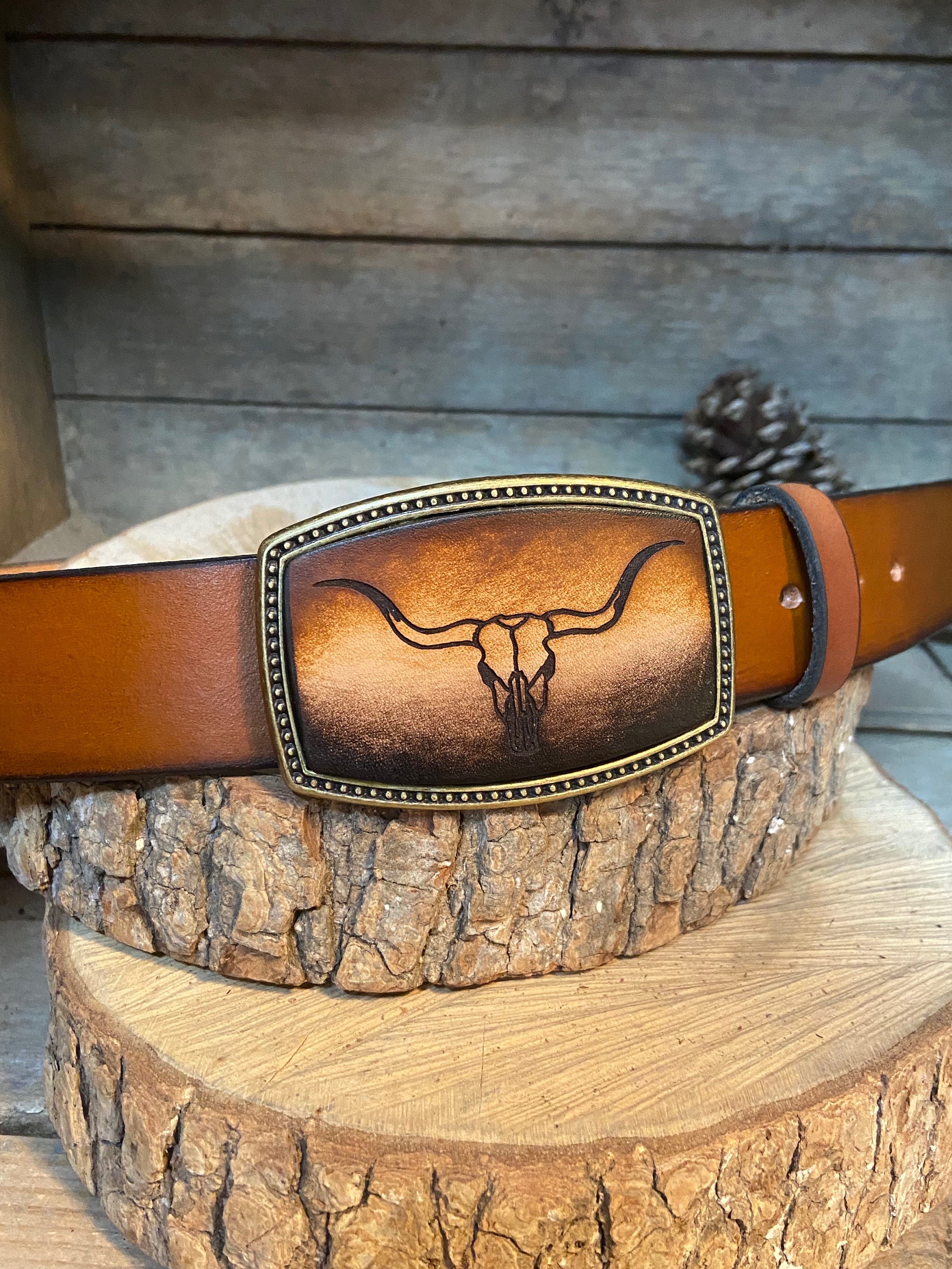 Long Horn Brown Leather Belt