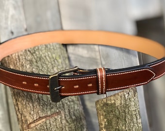 Concealed Carry Belt-2 Ply Single-Stitched leather belt,-Custom made belt-CCW Belt-1.5" width. THE HERITAGE