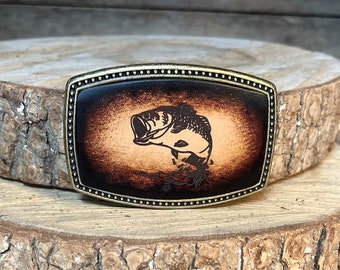 Boucle De Ceinture Artisanale Cuir - Thème Pêche à La Truite - USA - Originale