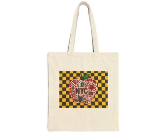 NYC Heart Checkerboard Tote Bag | New York City Pizza Icon Canvas Tote
