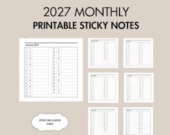 Miesięczny kalendarz 2027 z karteczkami samoprzylepnymi | Naklejki do planera w stylu Bullet Journal