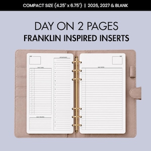 Compact Franklin-Inspired Planner Inserts | Day on 2 Pages Printable | Undated, 2026, 2027 Refill