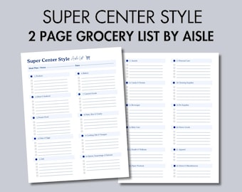 Lista zakupów „Aisle by Aisle” | Planer zakupów w stylu Super Center (2-stronicowy plik PDF)