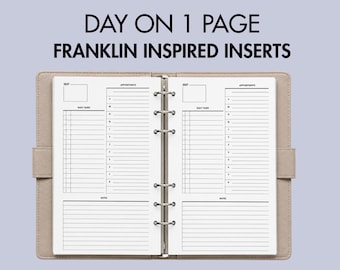 Inspirowane Half Franklinem, dzień na 1 stronie; harmonogram godzinowy, lista zadań i notatki