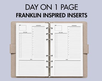Wkładki do planera dnia na jednej stronie inspirowane Franklin w kompaktowym formacie