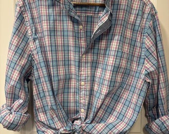 Upcycled Men's Plaid Button Down Shirt with Ruffle Collar