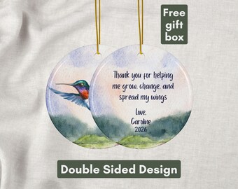 Personalized Hummingbird Teacher Ceramic Ornament, Custom Educator Thank You Gift, End of School Year Keepsake, Inspirational Mentor Gift