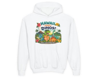 Hawaii Has Dinos Hoodie | Kids Tropical Dinosaur Graphic Sweatshirt