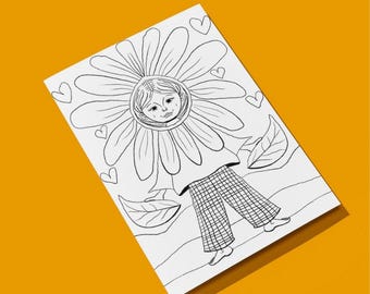 Flower child coloring page , DIGITAL DOWNLOAD