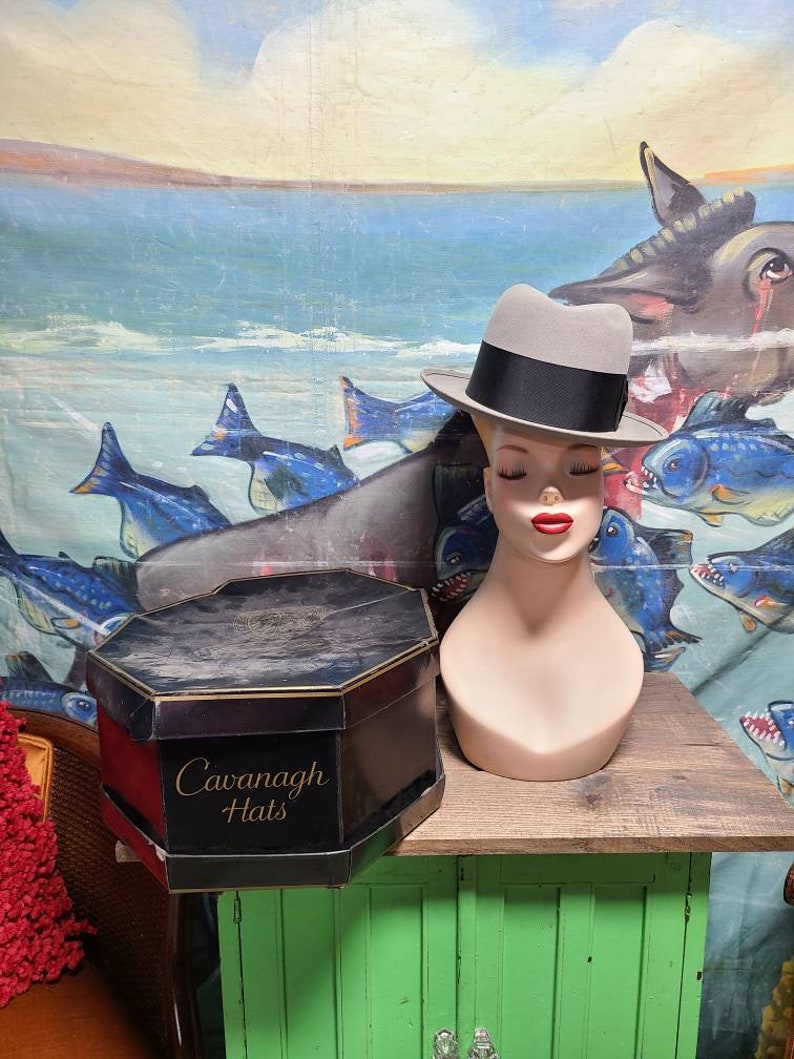Circa 1950's Knox Fifth Ave New York Pure Wool Stylish Felt Man's Dress Hat Fedora Size 7 with Cavanaugh Box