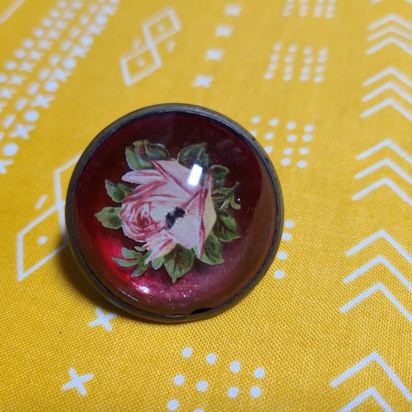 Early Vintage Paperweight Style Horse Bridle Rosette Flowers Rose Domed Brass Botany