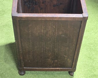 Vintage Antique Industrial Heavy Metal and Wood Waste Basket Trash Can