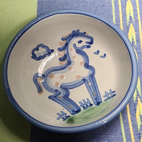 Beautiful Vintage Handmade Studio Art Pottery M A Hadley Pottery Horse Signed Round Soup or Cereal Bowl