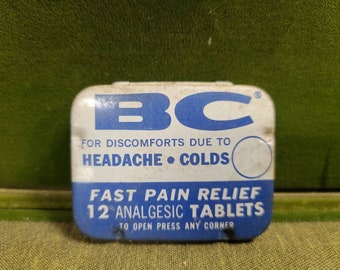 1950's Pharmacists Apothecary Druggist RX Medicine Analgesic BC Tin Pill Box Tablets Empty