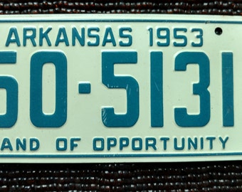 Vintage 1953 Mini Automobile Tin License Plate Arkansas Ark Razorback State Souvenir