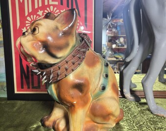 Antique Carnival Colorful Chalkware French Bulldog Chalk Bank
