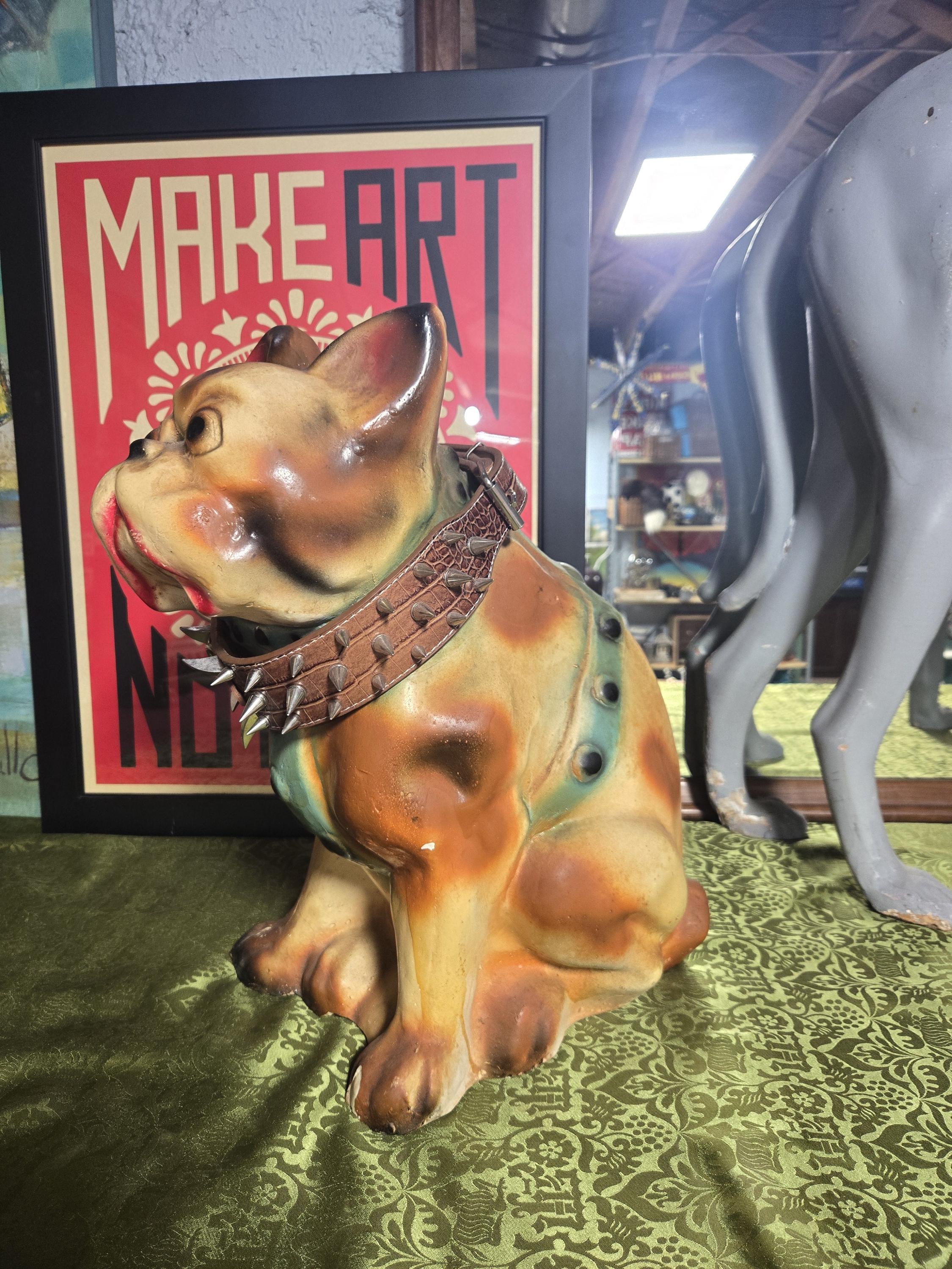 Antique Carnival Colorful Chalkware French Bulldog Chalk Bank