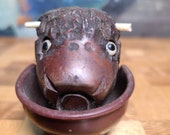 Vintage 1950 39 s Carved Horned Buffalo Head Bison Estate Find Tobacco Wooden Smoking Prarie Briar Pipe Tight Stem Italian MCM