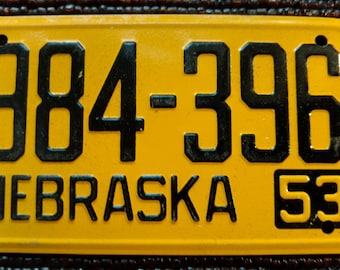 Vintage 1953 Mini Automobile Tin License Plate Nebraska NEB Corn Huskers NE State Souvenir