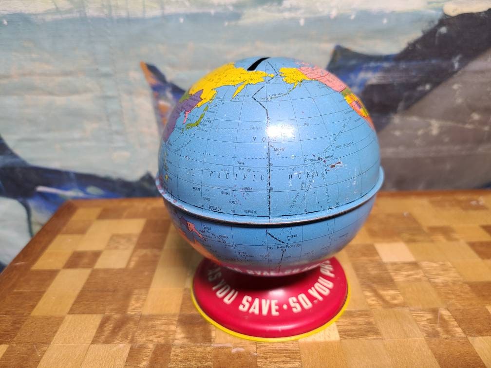 Vintage Ohio Art World Globe Piggy Bank As You Save So You Etsy