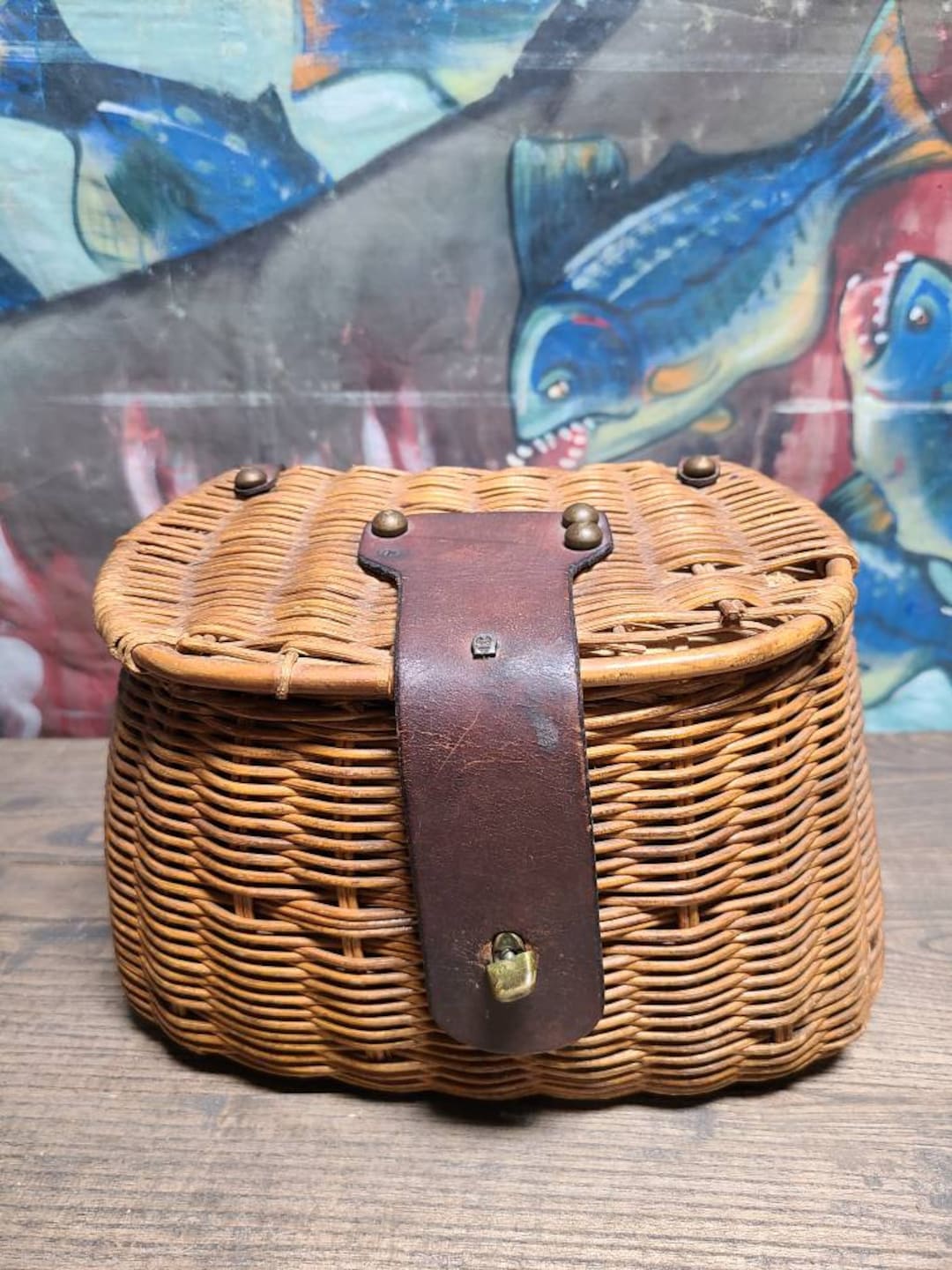 Fishing Basket Vintage Fish Basket,Wicker Fisherman Traps Cage Ba