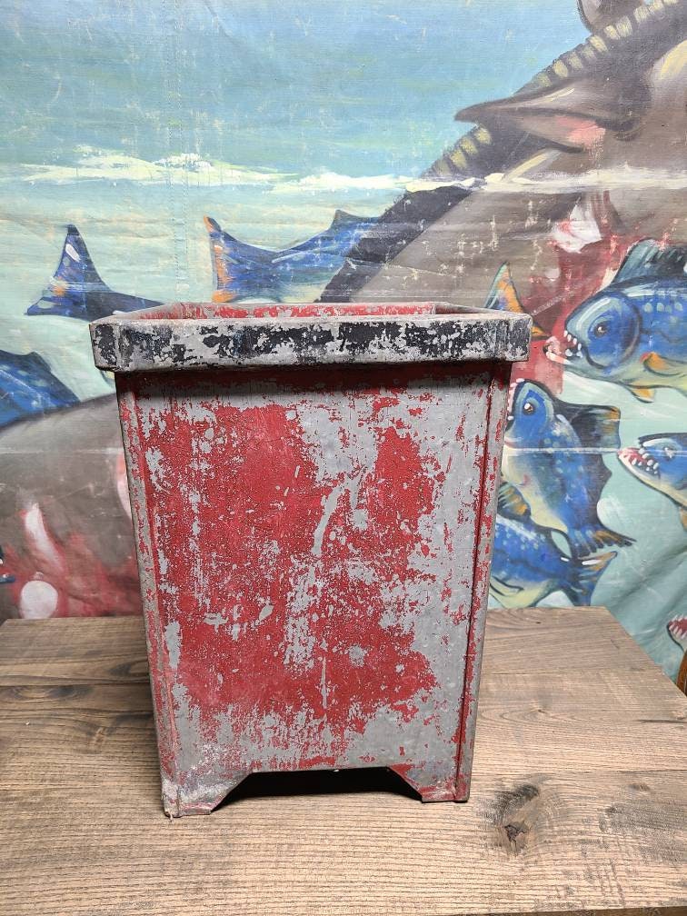 Vintage Antique Industrial Heavy Red Metal Waste Basket Trash Can - Etsy